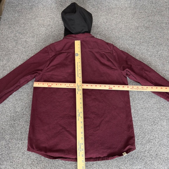Vans Flannel Hoodie Shirt Mens Small Burgundy Corduroy Long Sleeve Button Up - Picture 4 of 7